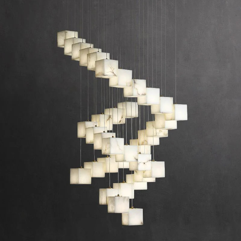 Gavin Alabaster Cube Foyer Staircase Long Chandelier 7/ 9/ 12/ 18/ 25/ 36 Lights